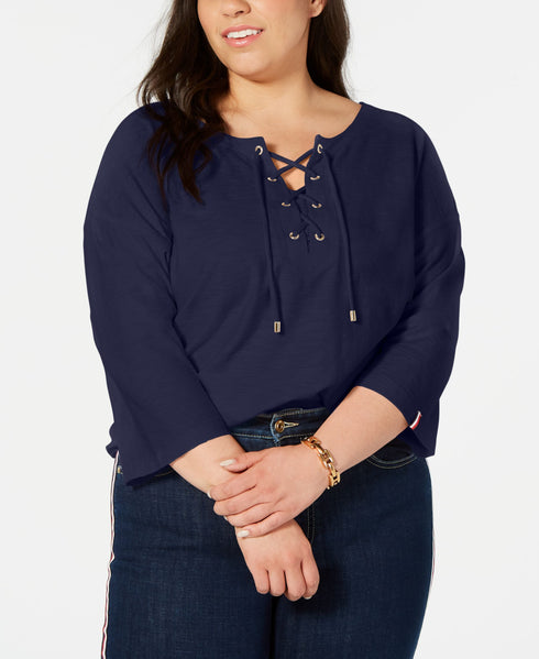 Tommy Hilfiger Plus Size Cotton Lace Up Top